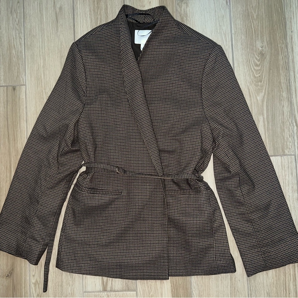 H&M Brown Houndstooth Belted Jacket - Picture 3 of 5